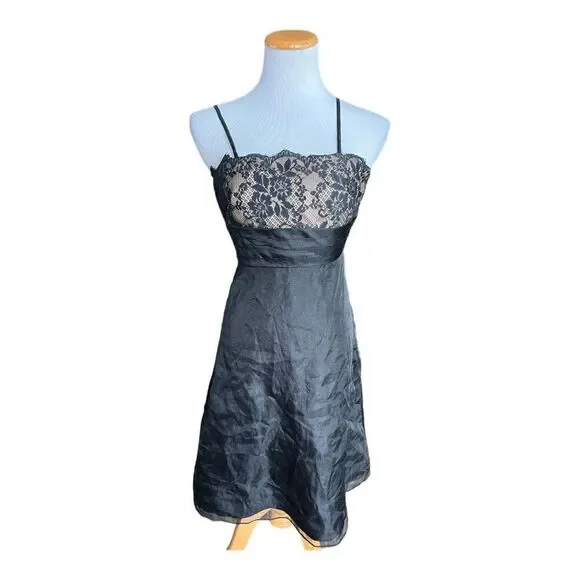 Womens Ann Taylor Petites Black Onyx Lace Strapless Overlay Vintage Chic Dress 0 - Picture 1 of 4